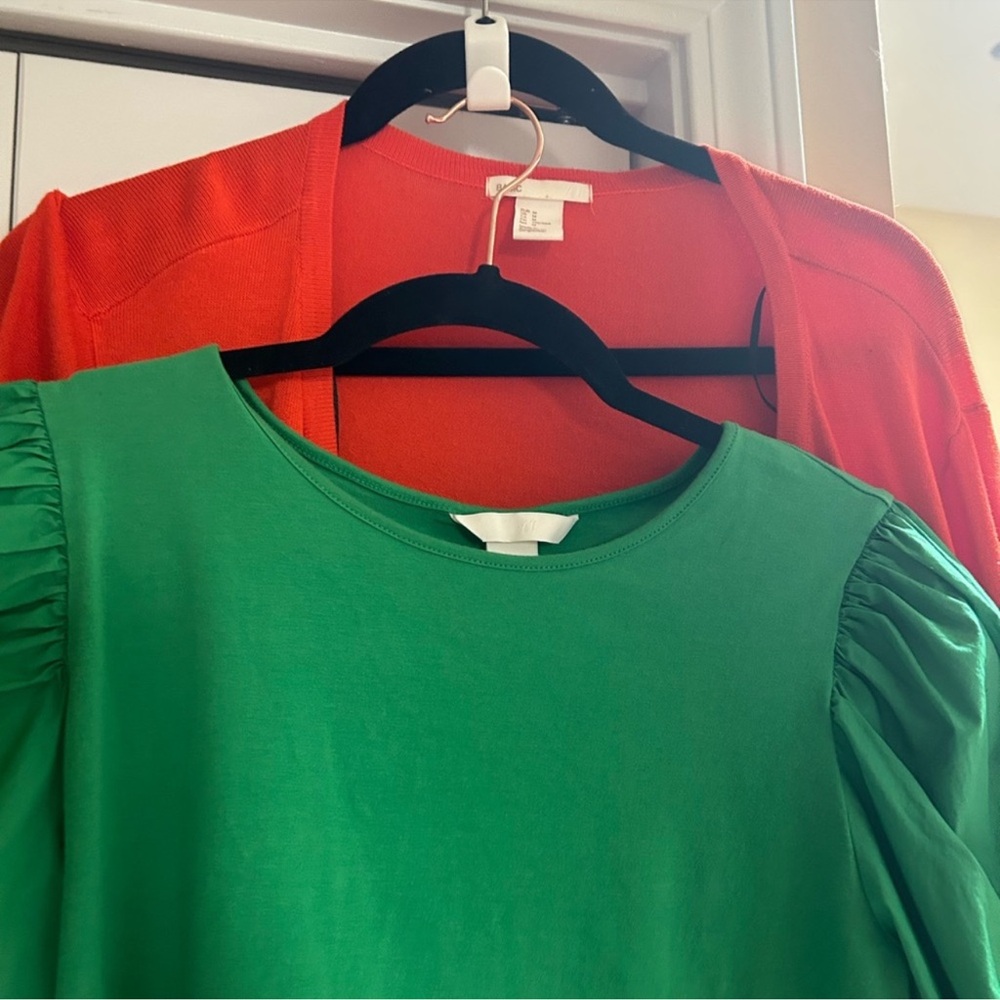 3 pieces Boho : flowing skirt .  green cotton top
and orange sweater . Like new - Picture 5 of 8